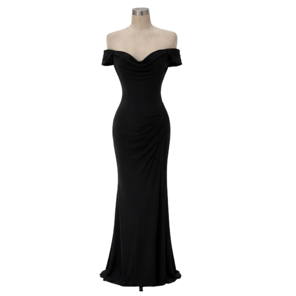Terani Couture Glamour Black Ruched Mermaid Evening Gown Formal Dress